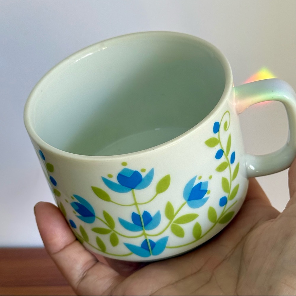 Vintage Blue and Green Ceramic Mug with Floral Design - Picture 2 of 11